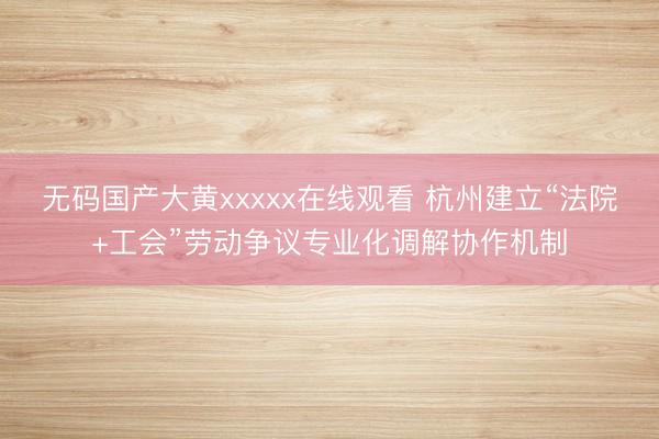 无码国产大黄xxxxx在线观看 杭州建立“法院+工会”劳动争议专业化调解协作机制