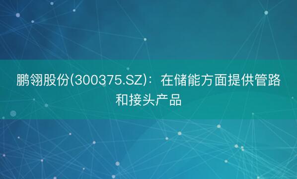 鹏翎股份(300375.SZ)：在储能方面提供管路和接头产品