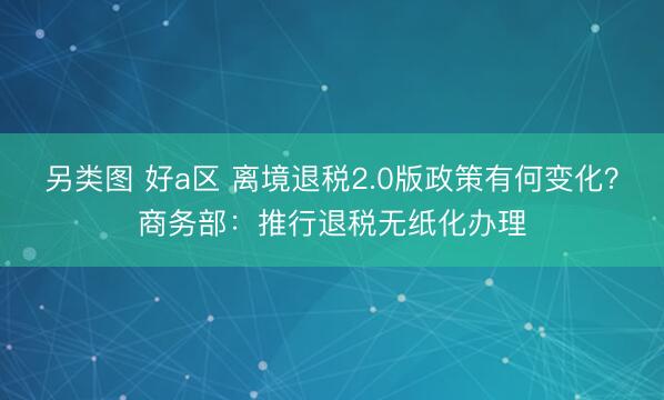 另类图 好a区 离境退税2.0版政策有何变化？商务部：推行退税无纸化办理