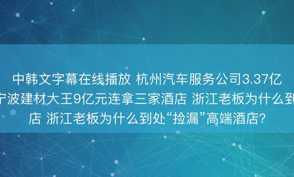 中韩文字幕在线播放 杭州汽车服务公司3.37亿元拍下新疆一酒店 宁波建材大王9亿元连拿三家酒店 浙江老板为什么到处“捡漏”高端酒店？