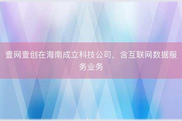 壹网壹创在海南成立科技公司,含互联网数据服务业务