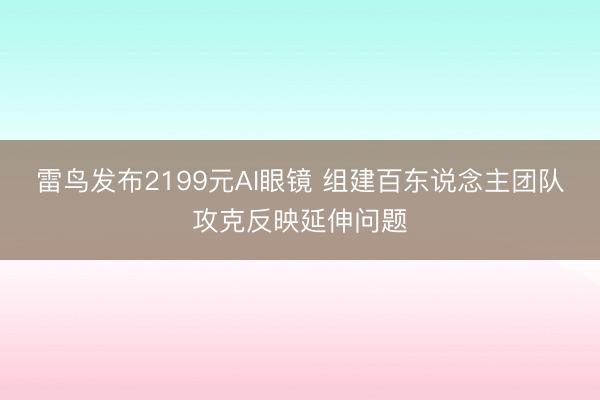 雷鸟发布2199元AI眼镜 组建百东说念主团队攻克反映延伸问题