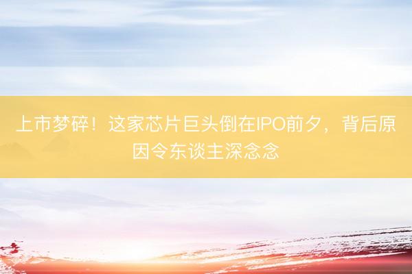 上市梦碎！这家芯片巨头倒在IPO前夕，背后原因令东谈主深念念