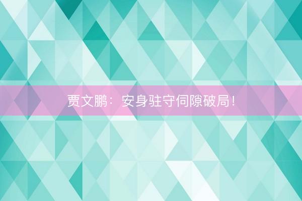 贾文鹏：安身驻守伺隙破局！